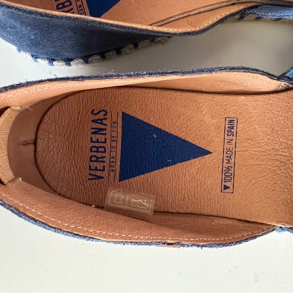 Verbenas Spain Carmen Espadrille Dusty Denim Blue Suede Slip On Flat, size 40